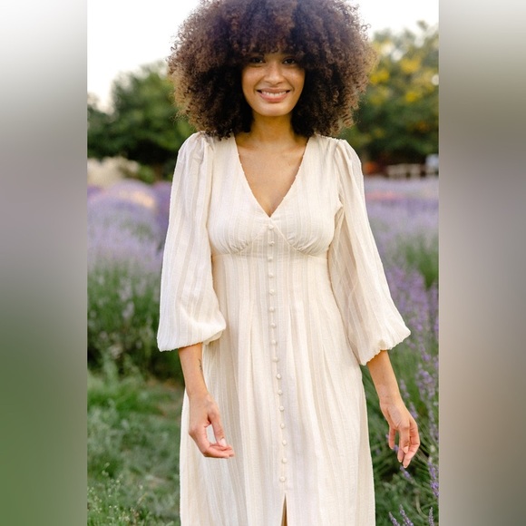NEW Morning Lavender Valerie Buttoned Midi Dress Cream Women 1X Boho Cottage - Picture 2 of 13